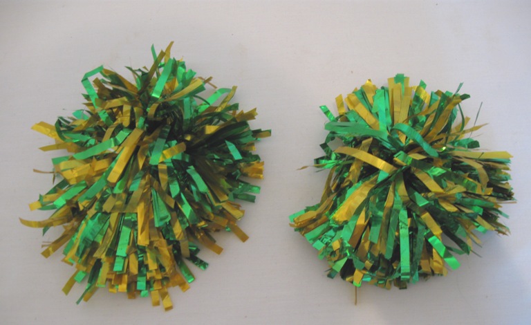 2 Green and Gold Pom Poms